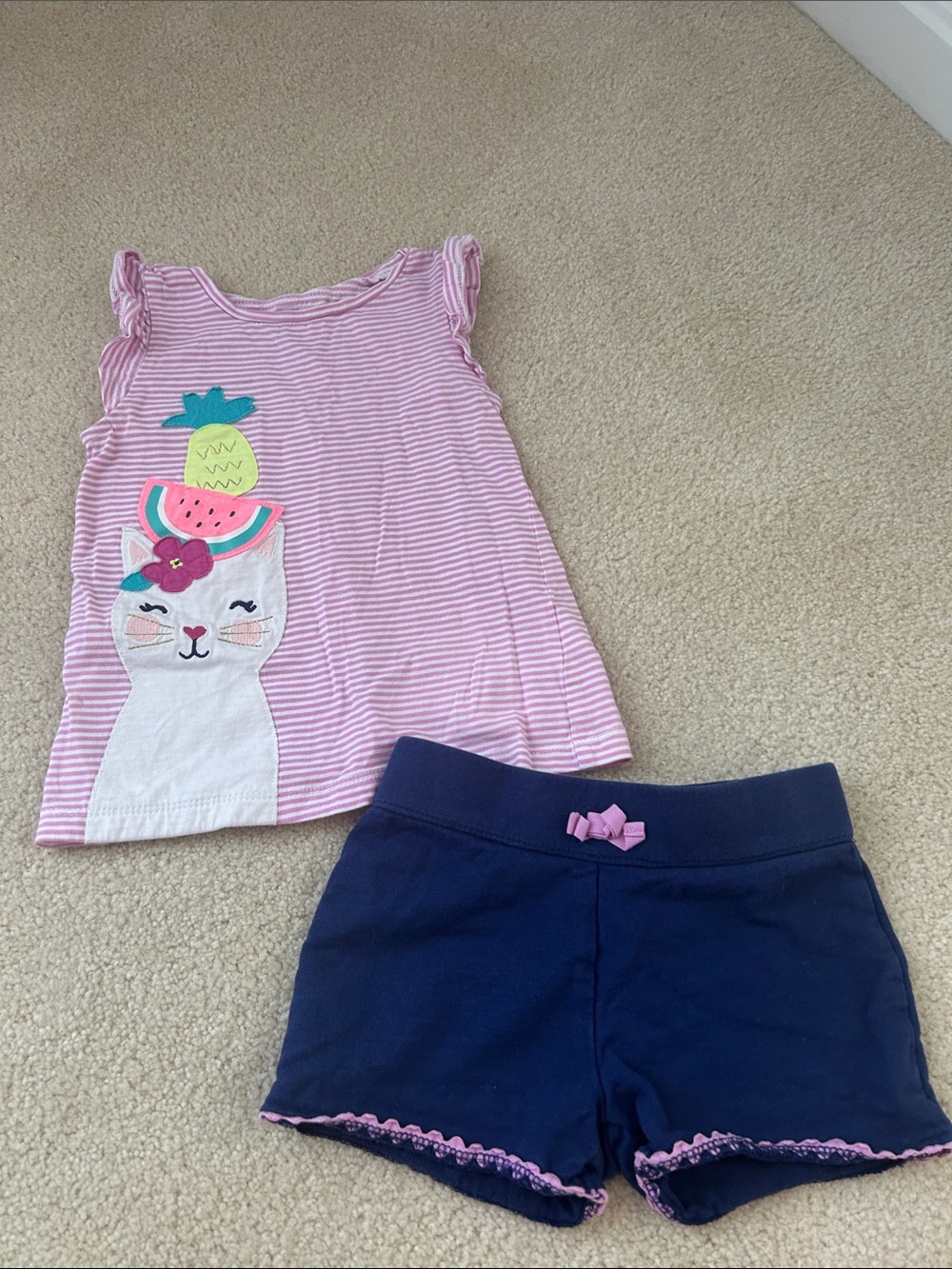 Girls 4t two piece outfit set 100% cotton kitty cat fruit pineapple watermelon